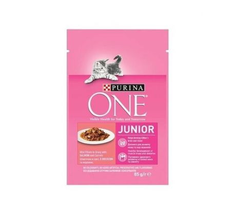 Nestlé PURINA ONE cat Junior mini filetky s lososom a mrkvou v šťave 26x85g