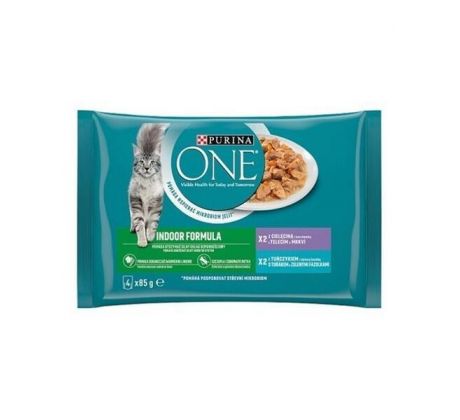 Nestle PURINA ONE cat Multipack Indoor mini filetky s tuniakom a zelenými fazuľkami / s teľacím a mrkvou v šťave NEW 4x85g