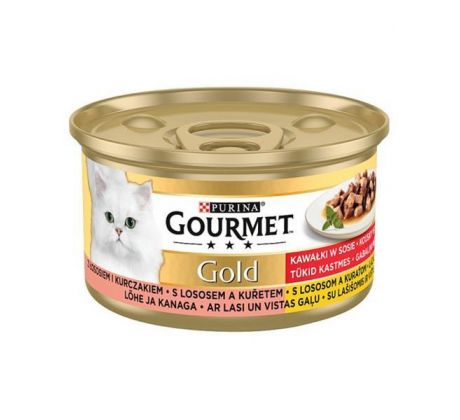 Nestlé GOURMET GOLD cat losos&kura kúsky šťava konz.12x85 g