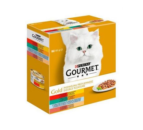 Nestlé GOURMET GOLD Multipack hovädzie s kuraťom, králik s pečeňou, morské ryby so špenatom, kačica s morkou konz.8x85 g