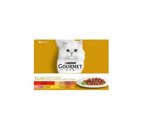 Nestlé GOURMET GOLD Multipack hovädzie, morka s kačicou, losos s kuraťom, kura s pečeňou v šťave konz.12x85 g