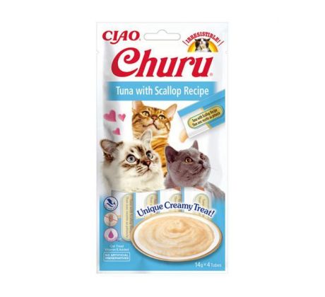 Pamlsok Inaba Churu Skin & Coat cat Tuniak s hrebenatkou 12 x 4 tuby 672 g