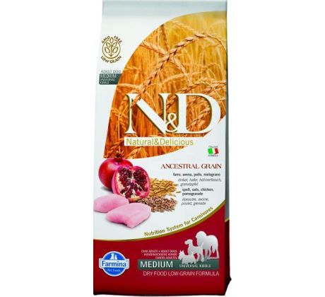 Farmina N&D dog AG adult medium & maxi, chicken, spelt, oats & pomegranate 12 kg