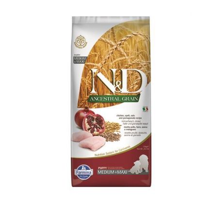 Farmina N&D dog AG puppy medium & maxi, chicken, spelt, oats & pomegranate 12 kg