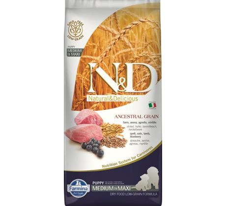 Farmina N&D dog AG puppy medium & maxi, lamb, spelt, oats & blueberry 12 kg