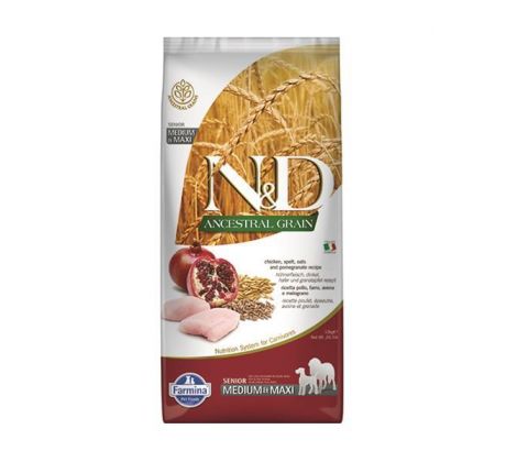 Farmina N&D dog AG senior medium & maxi, chicken, spelt, oats & pomegranate 12 kg