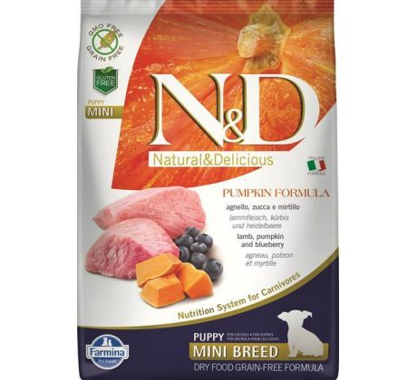 Farmina N&D dog PUMPKIN (GF) puppy mini, lamb & blueberry 7 kg