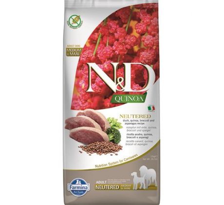 Farmina N&D dog QUINOA (GF) adult medium & maxi, neutered, duck, broccoli & asparagus 12 kg