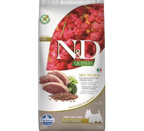 Farmina N&D dog QUINOA (GF) adult mini, neutered, duck, broccoli & asparagus 7 kg